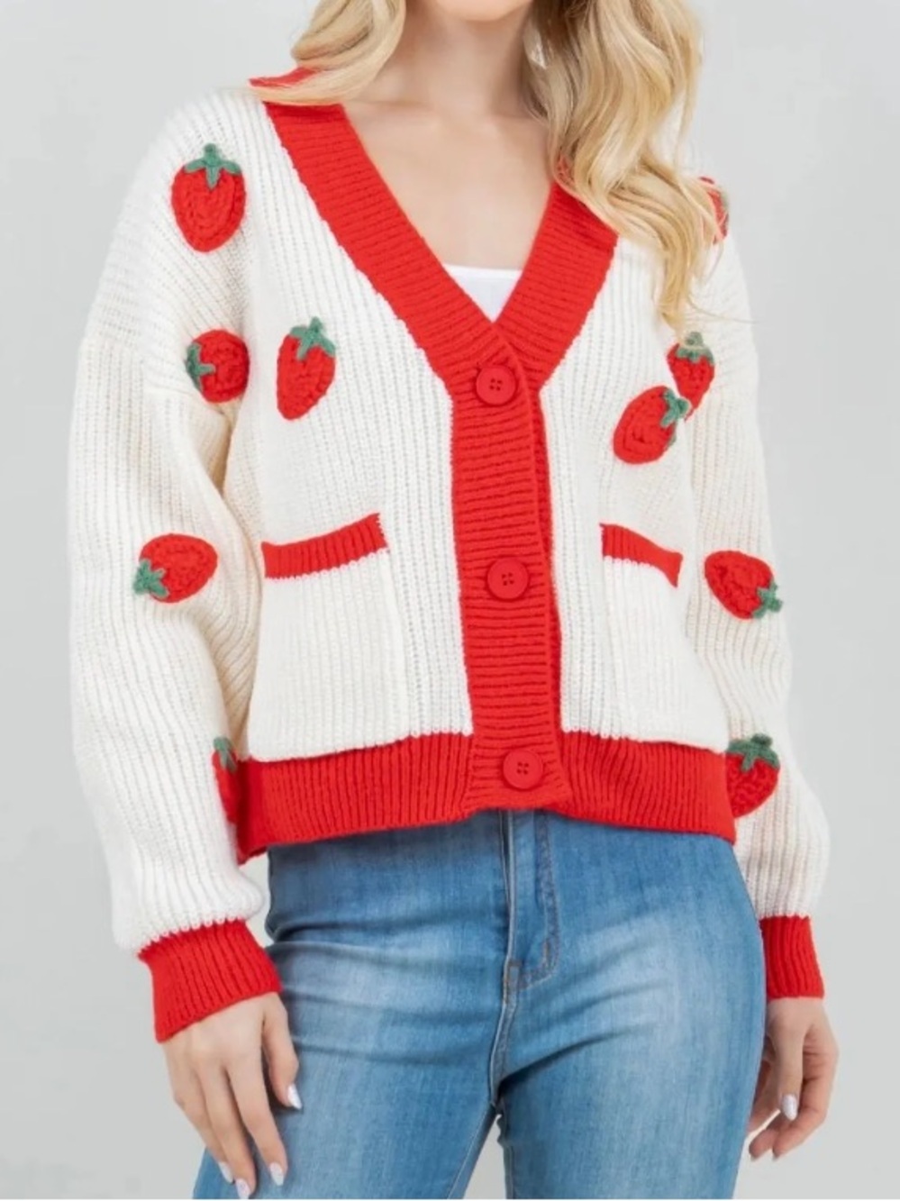 Urban Daize Strawberry Knit Sweater Cardigan-Size M/L